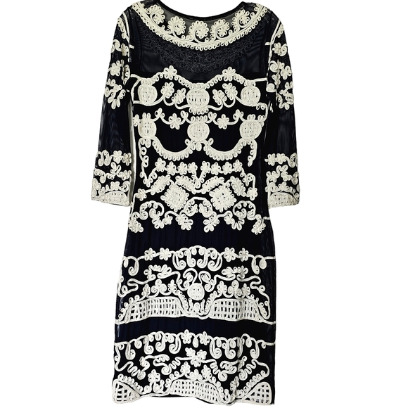 Nwot Phase Eight Black Mesh Ivory  Lace 3/4 Sleeve Special Occassion Dress - Picture 13 of 16